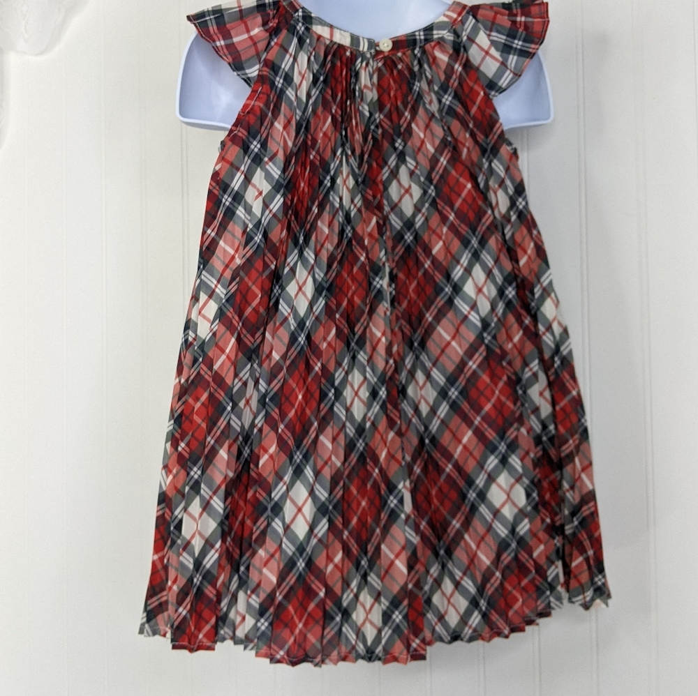 BABY GAP Pleated Flutter Tartan Plaid Holiday Dress Sz 3T - Picture 8 of 14